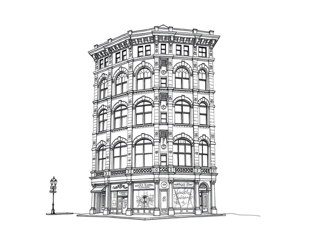 Ink sketch of a Flatiron store-and-loft building