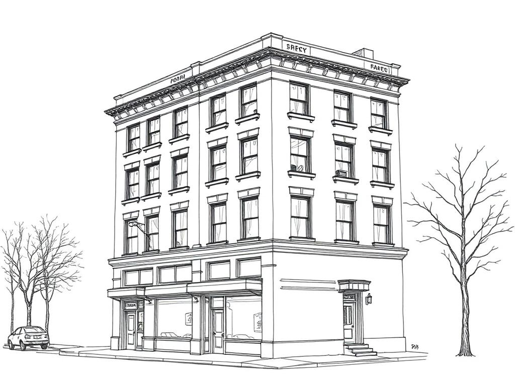 Ink sketch of a Gramercy prewar office building
